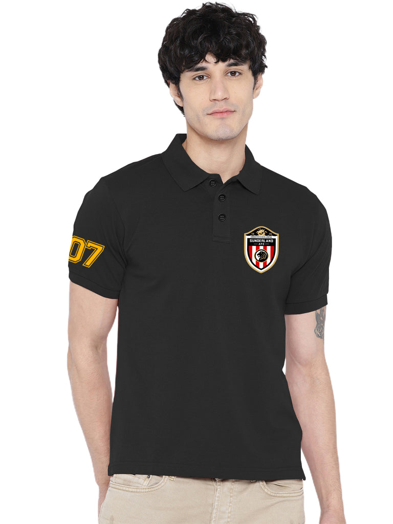 Lazychunks Printed Black Polo Tshirt For Men