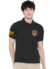 Lazychunks Printed Black Polo Tshirt For Men