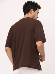 Lazychunks Brown Oversize Solid Tshirt For Men.