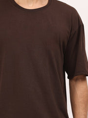 Lazychunks Brown Oversize Solid Tshirt For Men.