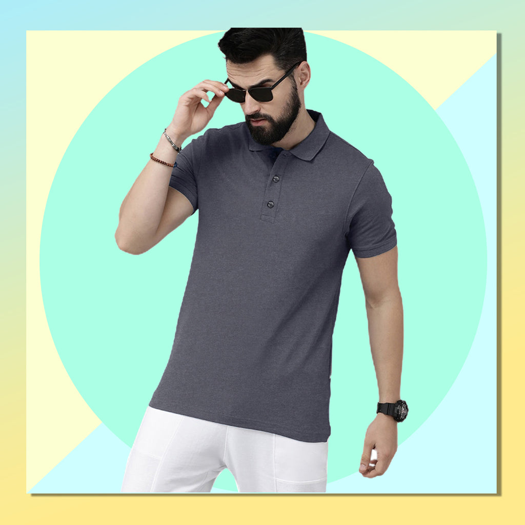 Stylish Charcoal Grey Polo Tshirt By LazyChunks | Premium Quality