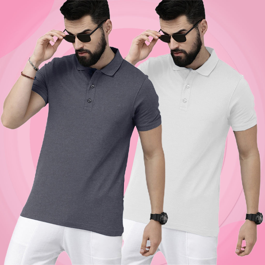 Newly Premium Polo Combo ( Pack Of 2 ) Tshirt By LazyChunks | Charcoal Grey White
