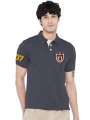 Lazychunks Printed Charcoal Grey Polo Tshirt For Men