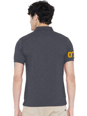 Lazychunks Printed Charcoal Grey Polo Tshirt For Men