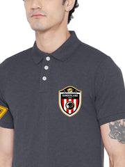 Lazychunks Printed Charcoal Grey Polo Tshirt For Men