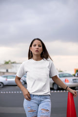 Lazychunks Women White Round Neck Half Sleeve Solid Tshirts.