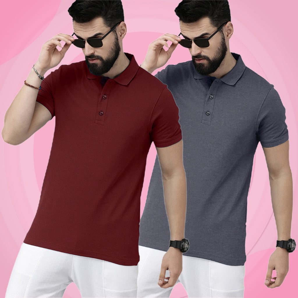 Newly Premium Polo Combo ( Pack Of 2 ) Tshirt By LazyChunks | Charcoal Grey Maroon