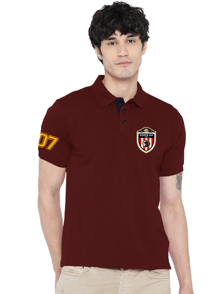 Lazychunks Printed Maroon Polo Tshirt For Men