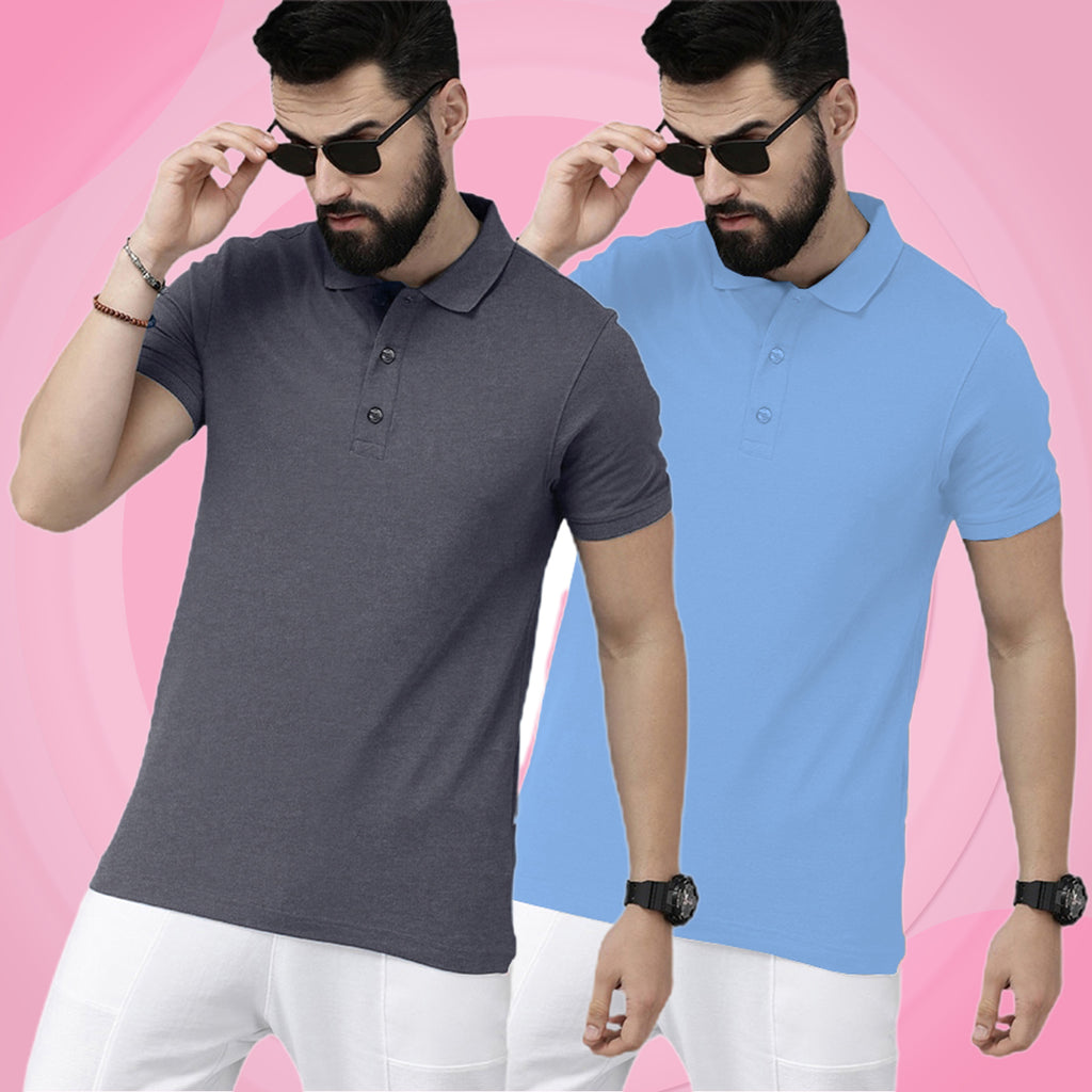 Newly Premium Polo Combo ( Pack Of 2 ) Tshirt By LazyChunks | Charcoal Grey Mist Blue