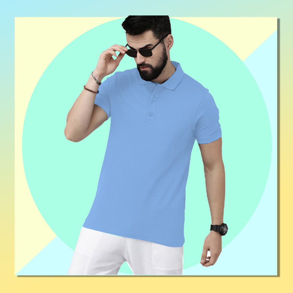 Stylish Mist Blue Polo Tshirt By LazyChunks | Premium Quality