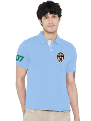 Lazychunks Printed Mist Blue Polo Tshirt For Men