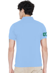 Lazychunks Printed Mist Blue Polo Tshirt For Men