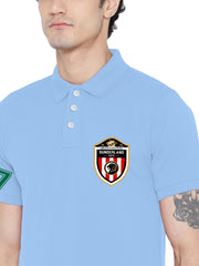 Lazychunks Printed Mist Blue Polo Tshirt For Men