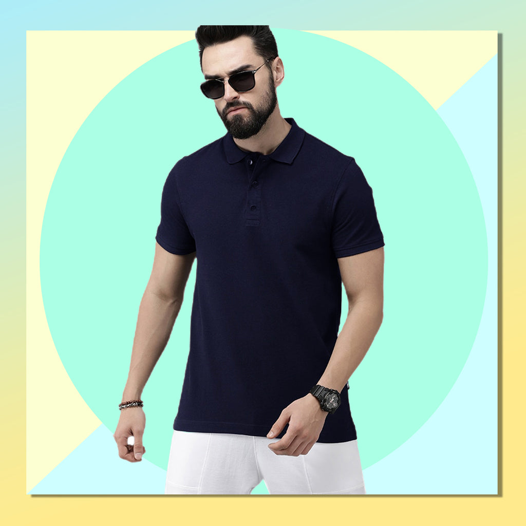Stylish Navy Blue Polo Tshirt By LazyChunks | Premium Quality