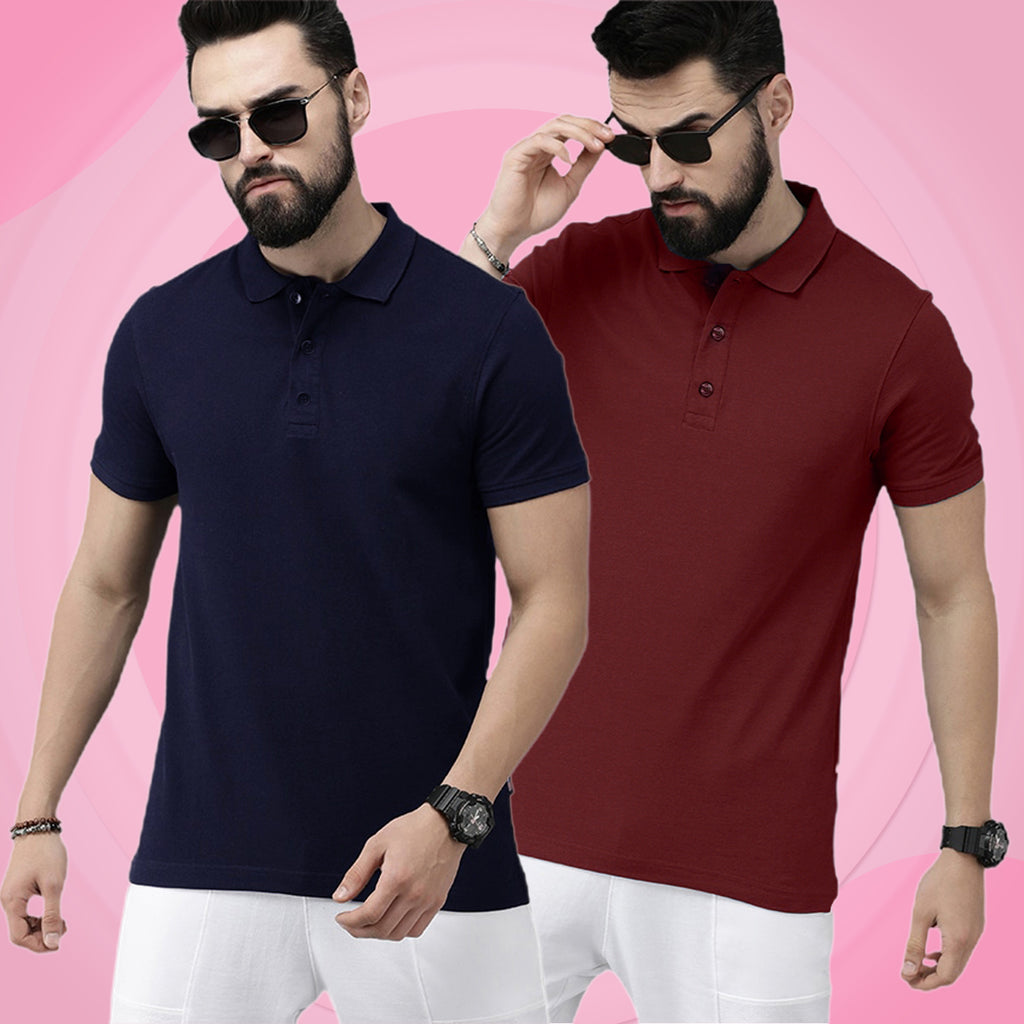 Newly Premium Polo Combo ( Pack Of 2 ) Tshirt By LazyChunks | Navy Blue Maroon