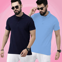 Newly Premium Polo Combo ( Pack Of 2 ) Tshirt By LazyChunks | Navy Blue Mist Blue