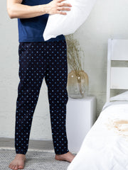 Lazychunks Men's Navy Blue Printed Super Combed Cotton Blend Casual Style Lower With Dual Side Pockets No Marks Waistband.