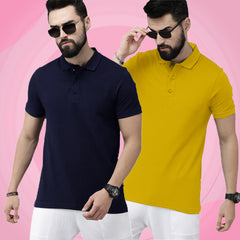 Newly Premium Polo Combo ( Pack Of 2 ) Tshirt By LazyChunks | Navy Blue Yellow