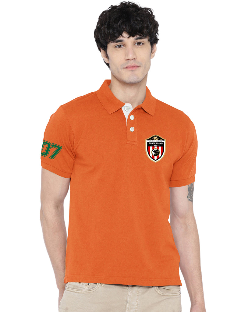 Lazychunks Printed Orange Polo Tshirt For Men