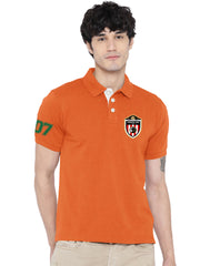 Lazychunks Printed Orange Polo Tshirt For Men