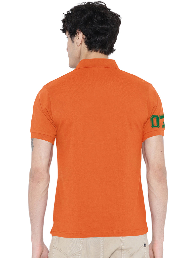 Lazychunks Printed Orange Polo Tshirt For Men