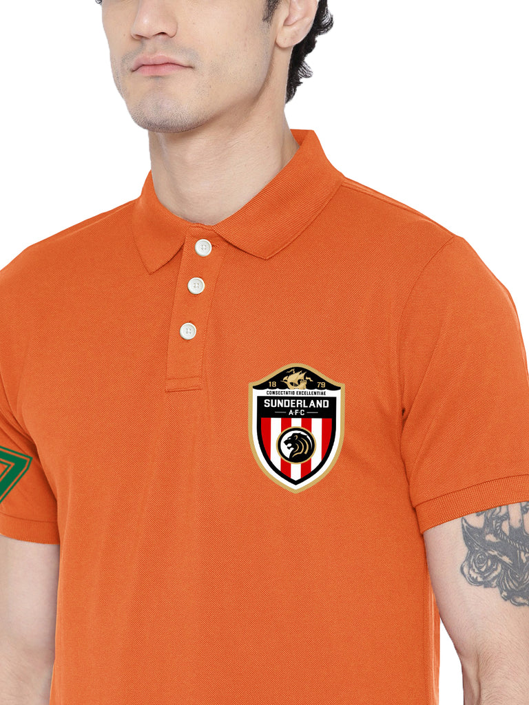 Lazychunks Printed Orange Polo Tshirt For Men