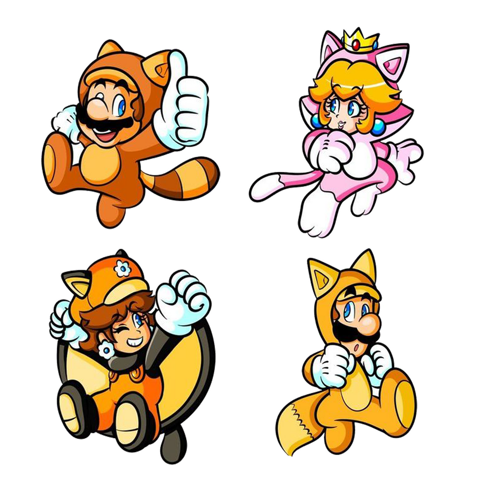 Lazychunks Printed Super Mario Characters Patches Combo Small for Clothes Jackets Pants Jeans Bags Multicolour Different Iron Patches.Pack of 4