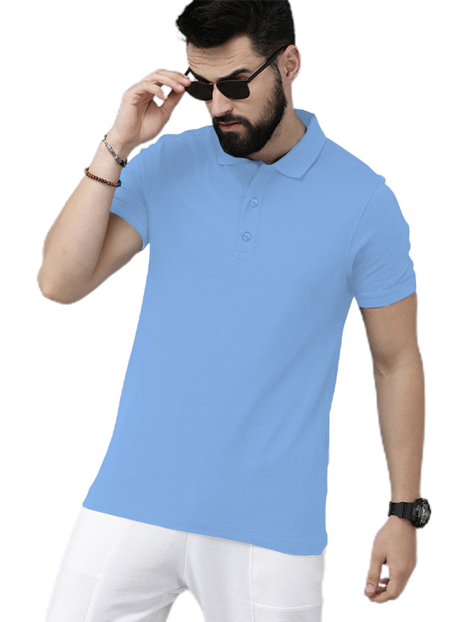 Newly Premium Polo Combo ( Pack Of 2 ) Tshirt By LazyChunks | Navy Blue Mist Blue