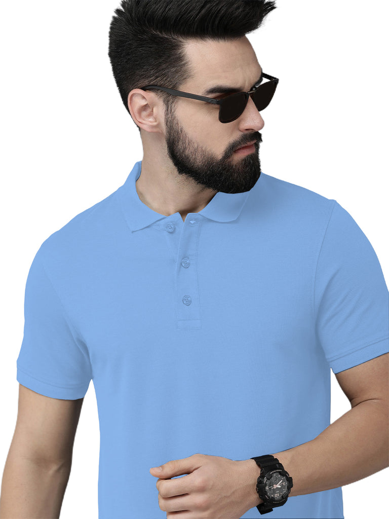 Stylish Mist Blue Polo Tshirt By LazyChunks | Premium Quality