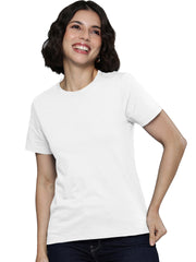 Lazychunks Women White Round Neck Half Sleeve Solid Tshirts.