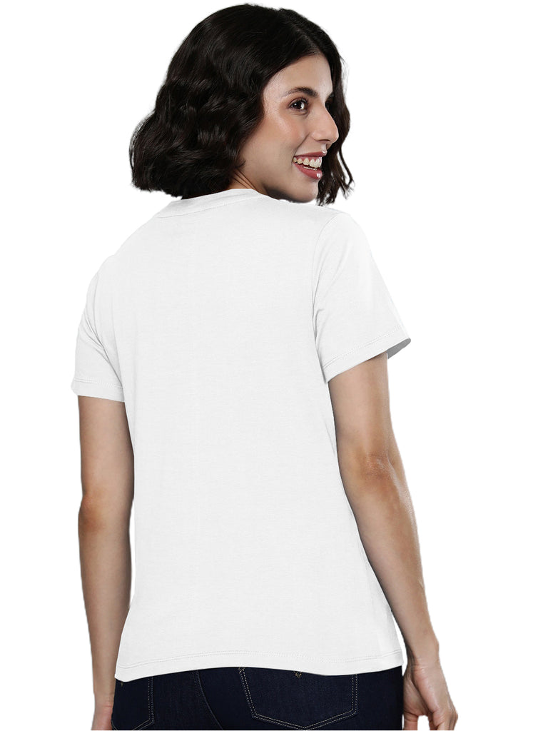 Lazychunks Women White Round Neck Half Sleeve Solid Tshirts.