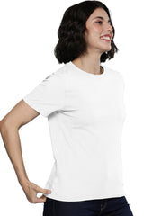 Lazychunks Women White Round Neck Half Sleeve Solid Tshirts.