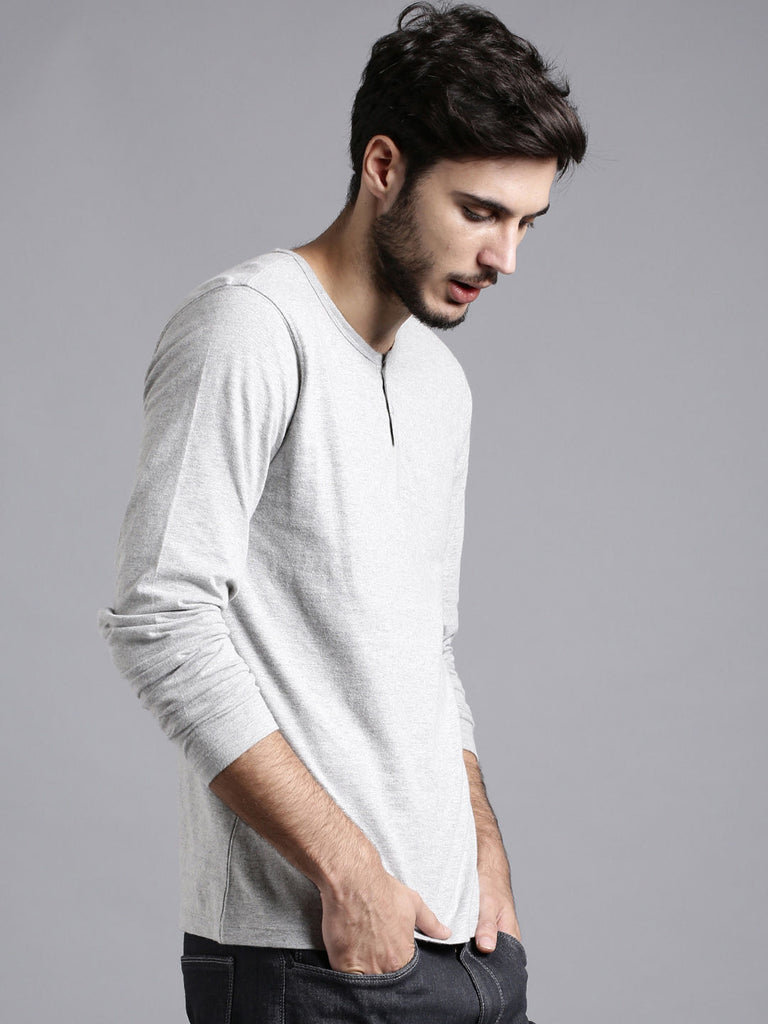 Melange Grey Henley Full sleeves cotton t shirt by LazyChunks - Lazychunks.com