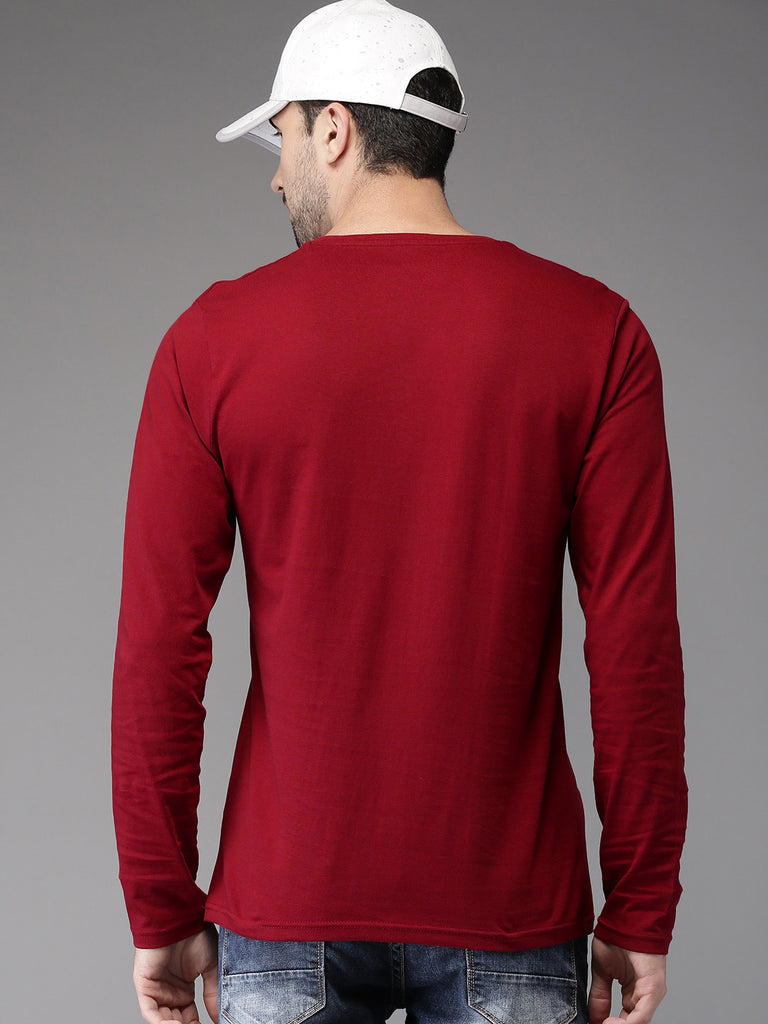 Maroon Plain Full Sleeves cotton t shirt by LazyChunks