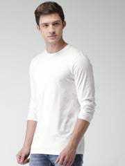White  Plain Full Sleeves cotton t shirt by LazyChunks