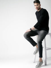 Black Plain Full Sleeves cotton t shirt by Lazychunks