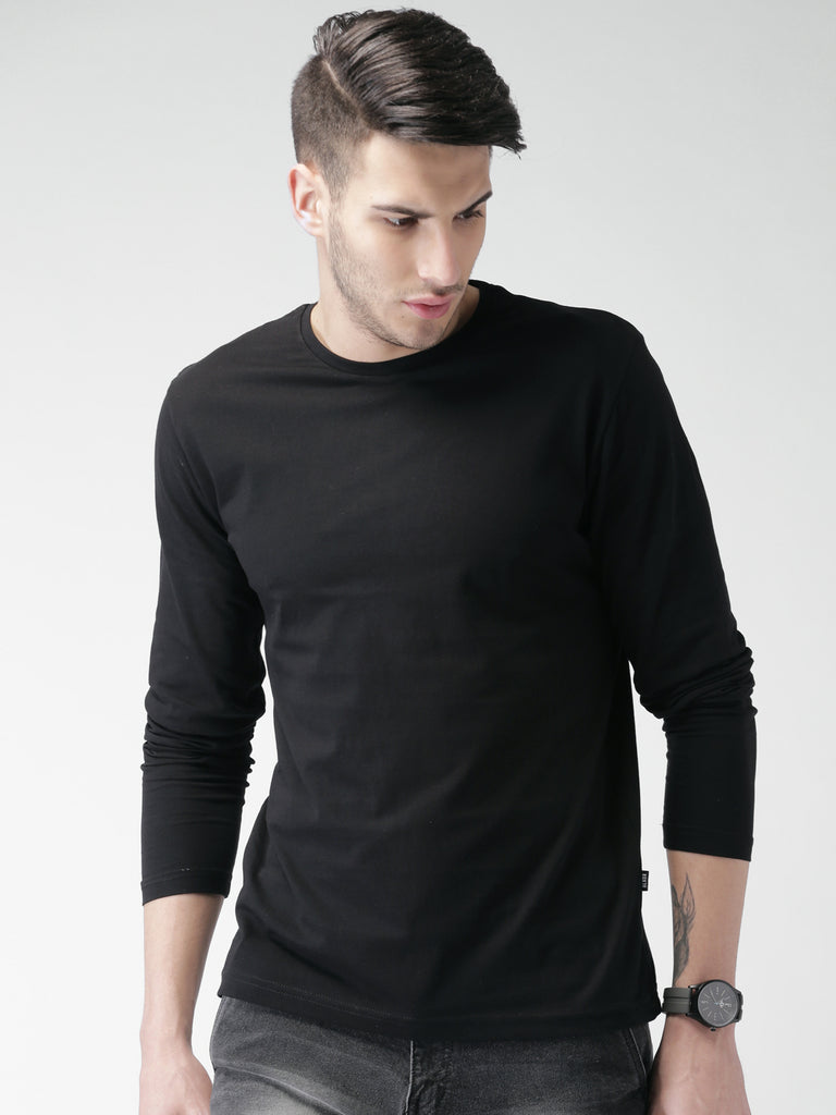 Black Plain Full Sleeves cotton t shirt by Lazychunks