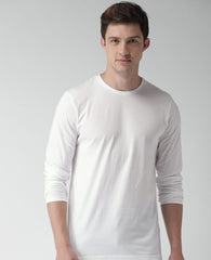 White  Plain Full Sleeves cotton t shirt by LazyChunks