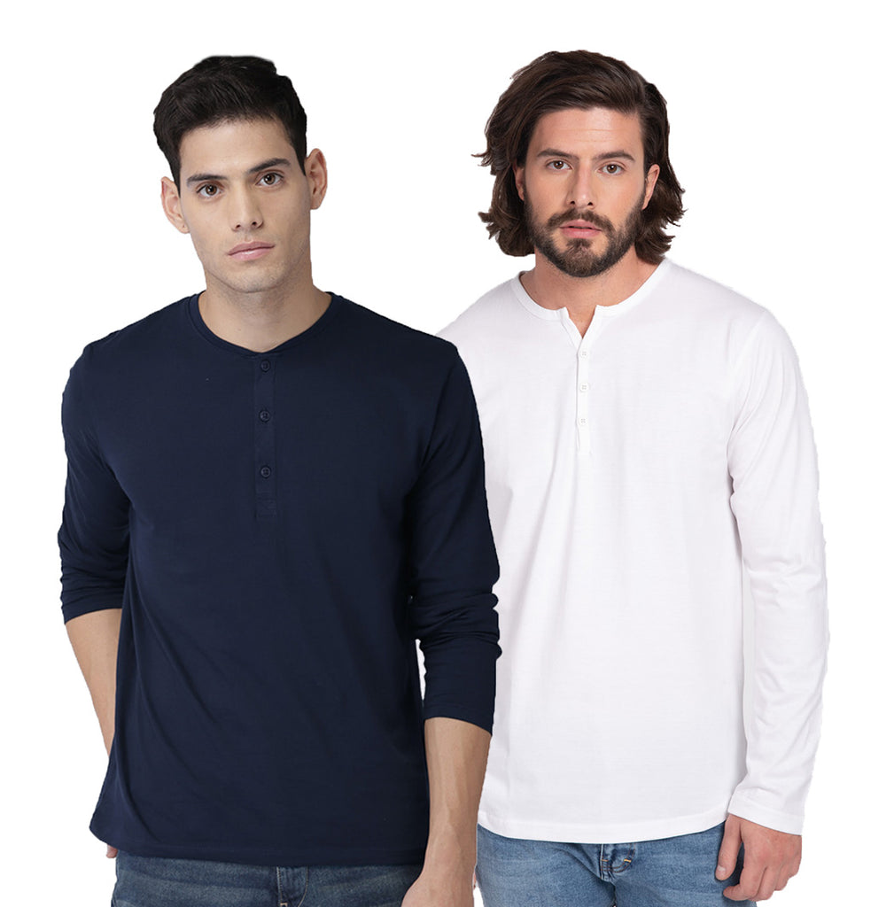 Henley Tshirt Combo Cotton T-Shirts (Pack Of 2) by Lazychunks