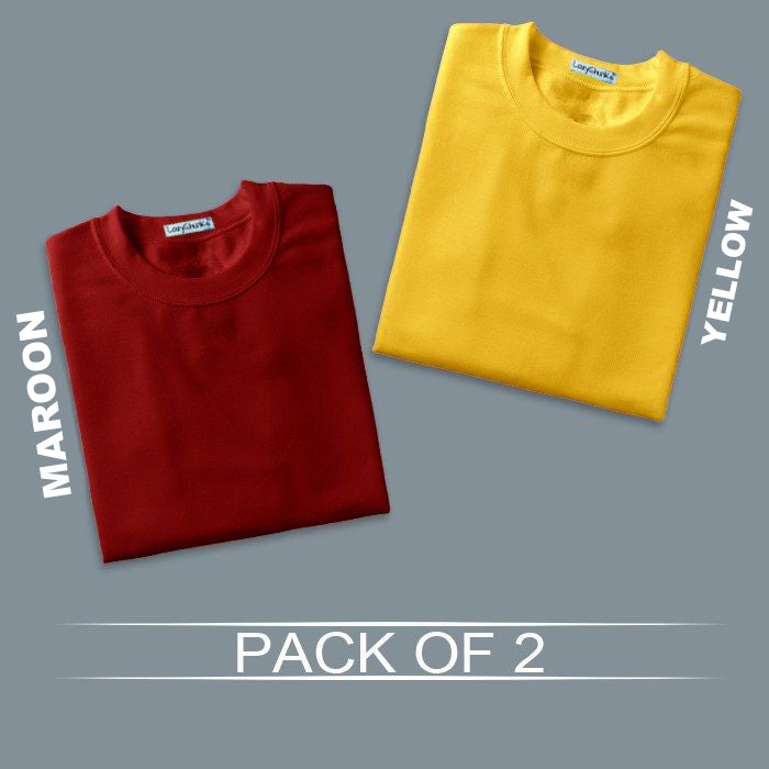 Yellow and Maroon Half sleeves Round Neck t shirt Combo (Pack Of 2) by Lazychunks