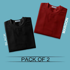 Black and Maroon Half sleeves Round Neck t shirt Combo (Pack Of 2) by Lazychunks