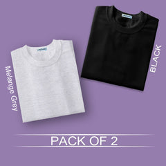 Melange Grey and Black Half sleeves Round Neck T Shirt Combo (Pack Of 2) by Lazychunks