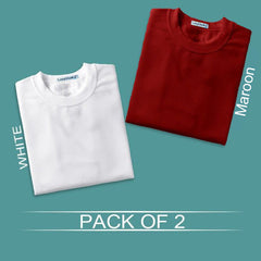 White and Maroon Half sleeves Round Neck t shirt  Combo (Pack Of 2) by Lazychunks
