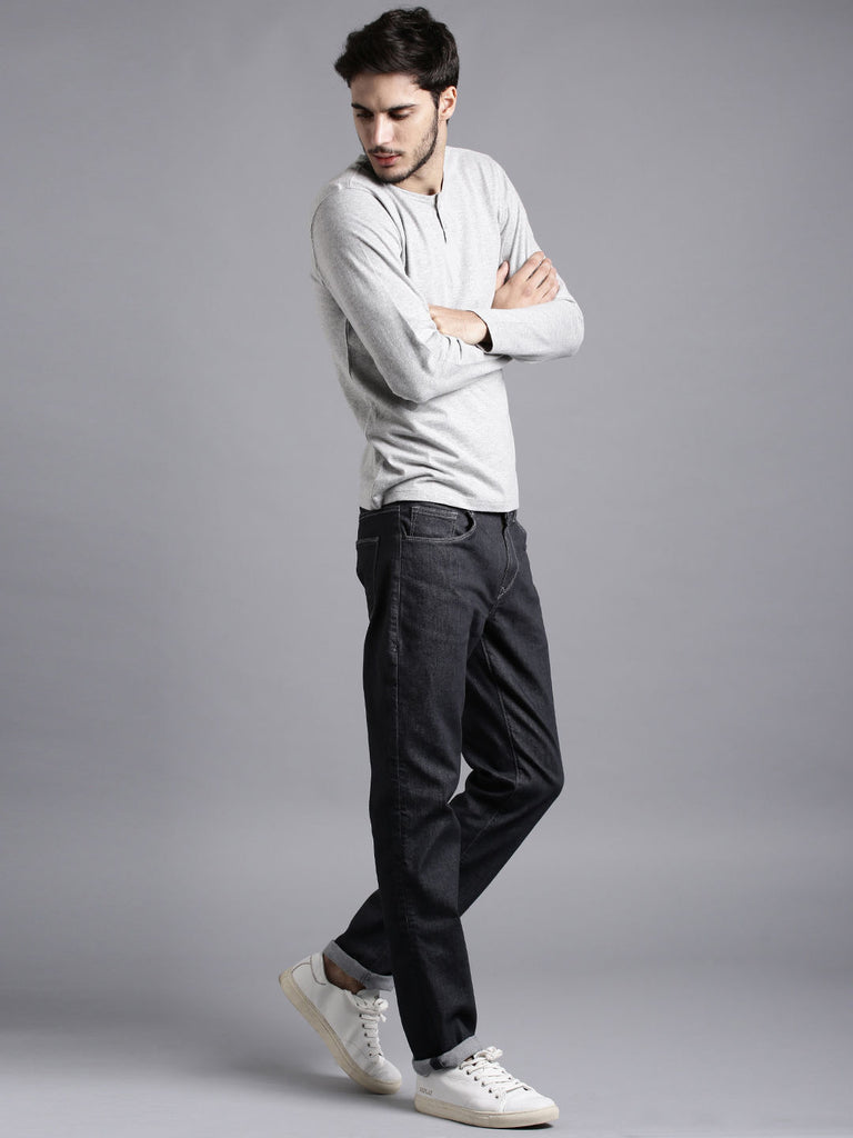 Melange Grey Henley Full sleeves cotton t shirt by LazyChunks - Lazychunks.com