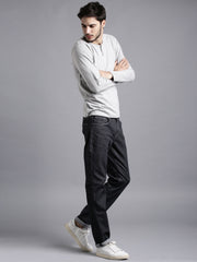 Melange Grey Henley Full sleeves cotton t shirt by LazyChunks - Lazychunks.com