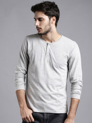 Melange Grey Henley Full sleeves cotton t shirt by LazyChunks - Lazychunks.com