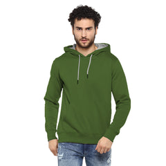 Hoodie Cotton Full Sleeve Olive Green Sweatshirt Hoodie Jacket for Men by LAZYCHUNKS