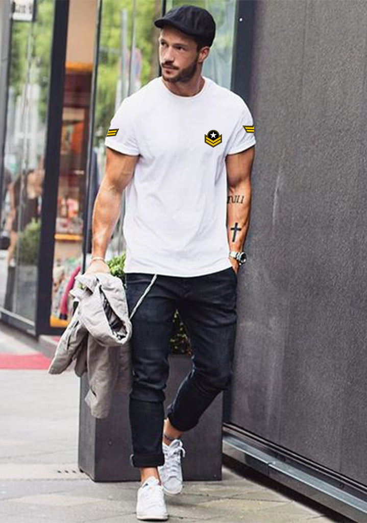 Trendy Printed Cotton Tshirt Half Sleeve Round Neck T Shirt, PATCH T Shirt For Man by LAZYCHUNKS