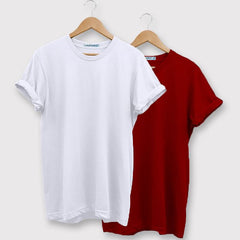 White and Maroon Half sleeves Round Neck t shirt  Combo (Pack Of 2) by Lazychunks