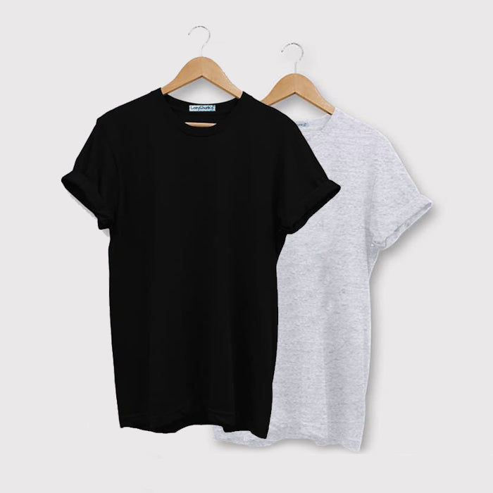 Melange Grey and Black Half sleeves Round Neck T Shirt Combo (Pack Of 2) by Lazychunks - Lazychunks.com